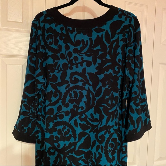 Chico’s Travelers Tunic size 2 (12/14) Foliage Tales Kurta 3/4 top Black Teal - Picture 3 of 13